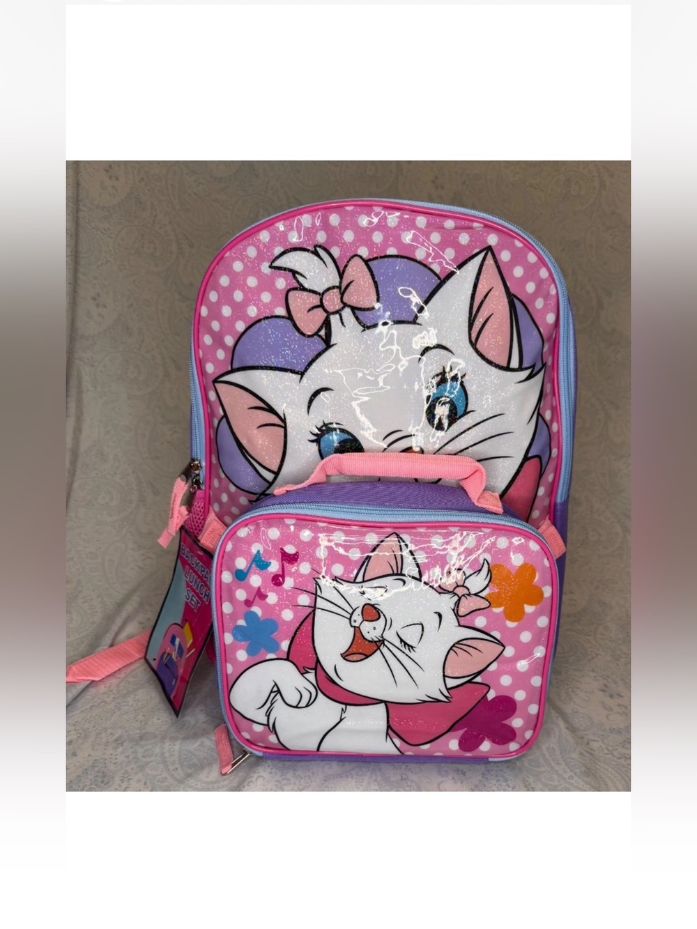 Marie The Aristocats 2 Piece Standard Backpack and attachable Lunch Bag Set